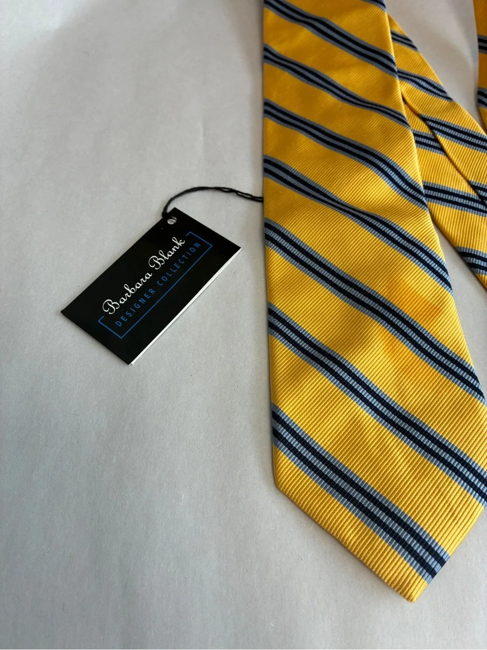 Barbara Blank Designer Collection Silk Striped Necktie Yellow Blue Handmade NY